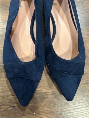 Women’s Navy Pointed-Toe Suede Flats